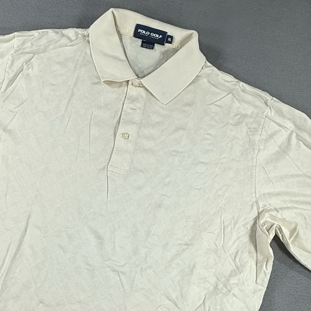 VINTAGE Polo Golf Ralph Lauren Shirt Men XL White Cream Argyle 100% Cotton